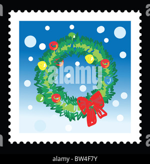 Avec des illustrations de timbres de Noël couronne de Noël Banque D'Images