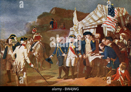 Le général George Washington est montré ici avec ses troupes avant la bataille de Yorktown en l'automne de 1781. Banque D'Images