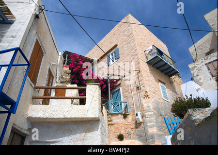 Maisons de Ano Syros, Cyclades grecques sur l'île de Syros. Banque D'Images