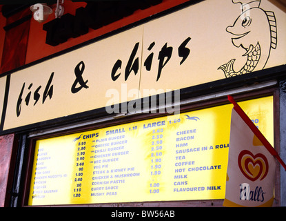 Fish & Chip Shop Sign & Menu Banque D'Images