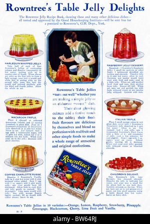 Pleine page couleur de publicité pour Rowntree's table jelly desserts en 1928 du magazine Banque D'Images