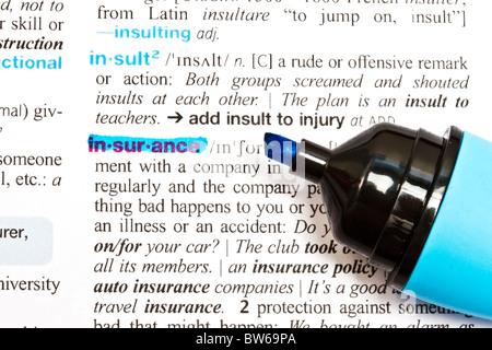 Le mot 'Assurance' mis en évidence dans un dictionnaire Banque D'Images