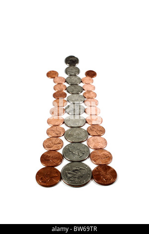 Chemin fait de pièces de monnaie USD. Se compose de pièces et trimestres. selective focus Banque D'Images