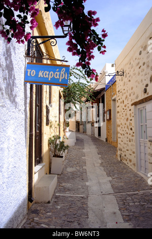 Ruelle typique dans la région de Ano Syros, Cyclades grecques sur l'île de Syros. Banque D'Images