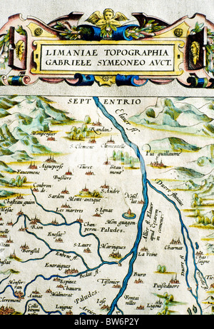 Theatrum Orbis Terrarum, 1570 par Abraham Ortelius, détail d'Auvergne, France Monde Antique vieille carte cartographie Atlas Maps réservez Banque D'Images