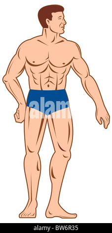 Illustration de l'homme corps dur full body front view isolé sur fond blanc Banque D'Images