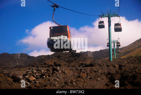 Téléphérique au-dessus de l'Etna en Sicile Italie champ de lave Banque D'Images