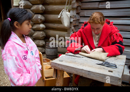 Reconstitution historique à Fort Clatsop National Memorial près de Astoria, Oregon, USA. Banque D'Images