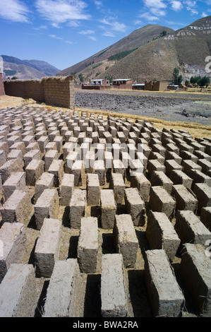 Briques adobes séchant au soleil, Sicuani, Cuzco, Pérou Banque D'Images