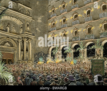 Sérénade par les sociétés chorales étant donné la nuit du 28 mai en raison de la visite de la reine régente Marie-christine à Montserrat. Banque D'Images