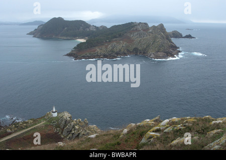 Le sud de l'île. Parc national des îles Cies, Galice, Espagne. Banque D'Images