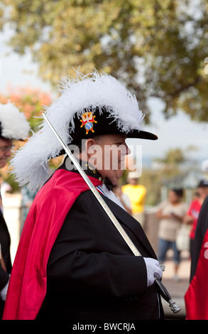 Membre de l'Ordre des Chevaliers de Colomb lors de l'Assemblée groupe Veteran's Day Parade à Austin, Texas Banque D'Images