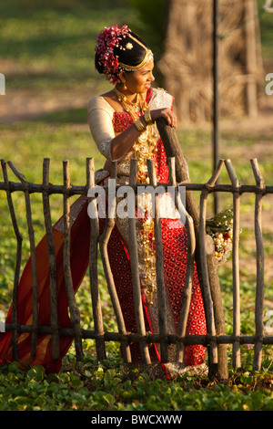 Mariée traditionnelle du Sri Lanka à la suite de son mariage, Sri Lanka Banque D'Images