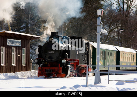 Train à vapeur, Oberwiesenthal - Cranzhal (Fichtelbergbahn), Allemagne Banque D'Images