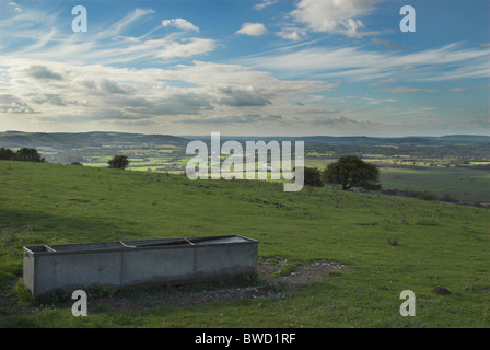 Une vue sur la plaine d'inondation et de l'Arun Sussex Weald de très haut dans les South Downs. Banque D'Images