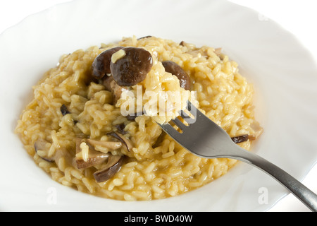 Withf plaque risotto aux champignons isolé sur fond blanc avec clipping path Banque D'Images