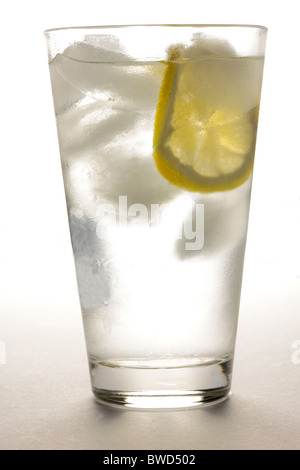 Verre d'eau avec de la glace et de tranche de citron Banque D'Images