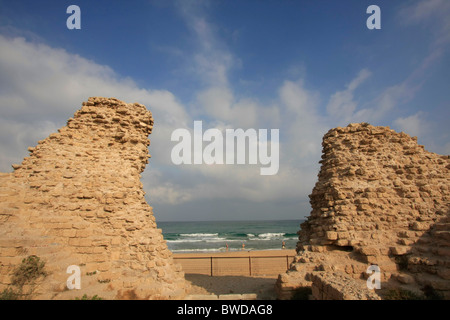 La plaine côtière, Israël, Ashdod Yam site archéologique sur la côte Méditerranéenne Banque D'Images