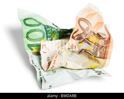 Cinquante et cent euros froissé isolated on white Banque D'Images
