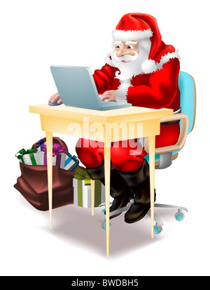 Illustration du père noël achats on-line ou de l'écriture de sa 'liste' coquin et agréable la veille de Noël Banque D'Images