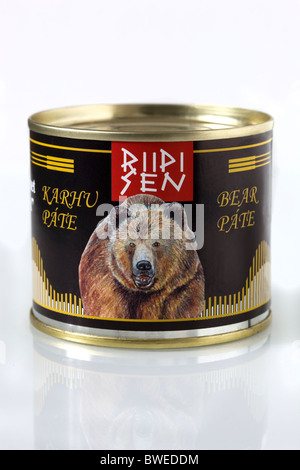 A Tin or CAN of Bear Meat Pâté - un exemple de la nourriture étrange ou bizarre mangée par les gens du monde entier Banque D'Images