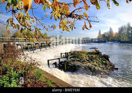 Teddington weir sur la Tamise Banque D'Images