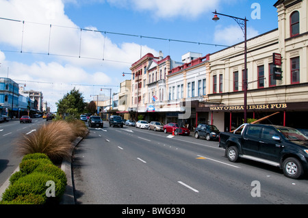 La basilique Sainte-Marie, la Banque Corner, Magasins,Hôtels,Théâtre, Invercargill, île du Sud, Nouvelle-Zélande Banque D'Images