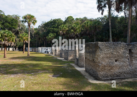 Les maisons faites de 'esclave' tabby (ciment local d'huîtres), Kingsley Plantation, Fort George Island, Jacksonville, Floride Banque D'Images