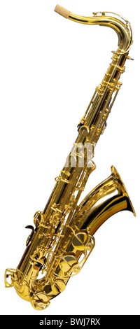 Saxophone or isolé sur fond blanc avec clipping path Banque D'Images