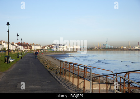 Promenade sur la plage de Sandymount strand à sur la baie de Dublin, République d'Irlande Banque D'Images