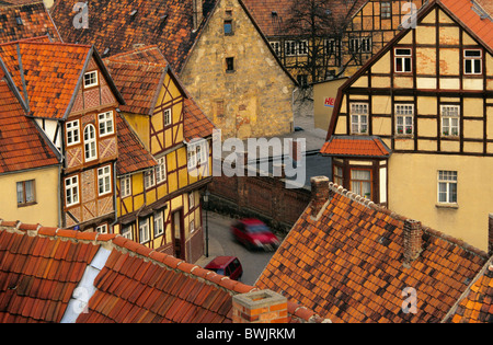 L'Europe, l'Allemagne, la Saxe-Anhalt, Quedlinburg, centre ville historique Banque D'Images