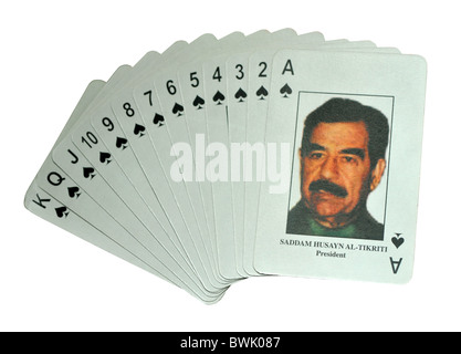 Saddam Hussein des cartes à jouer, guerre en Irak, la plupart voulaient jouer aux cartes Banque D'Images