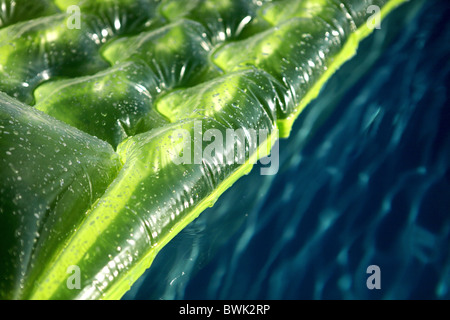 Un vert lumineux radeau flottant sur dans une piscine. Banque D'Images