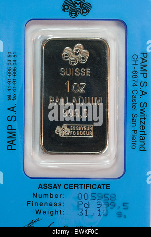 Une once de Palladium Bar - Bullion Ingot Banque D'Images