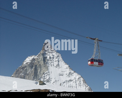 Câble d'antenne câble de transport ferroviaire Gare Kleinmatterhorn Matterhorn Suisse Europe canton Valais mont Banque D'Images