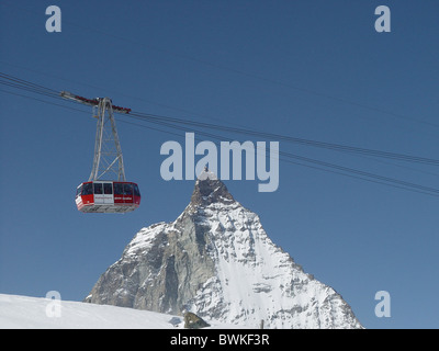 Câble d'antenne câble de transport ferroviaire Gare Kleinmatterhorn Matterhorn Suisse Europe canton Valais mont Banque D'Images