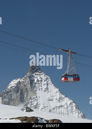 Câble d'antenne câble de transport ferroviaire Gare Kleinmatterhorn Matterhorn Suisse Europe canton Valais mont Banque D'Images