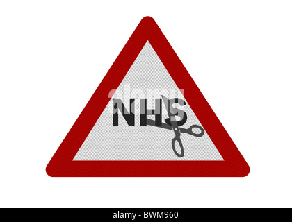 Métalliques réfléchissantes photo réaliste 'NHS' réductions sign, isolé sur un fond blanc, pur. Banque D'Images