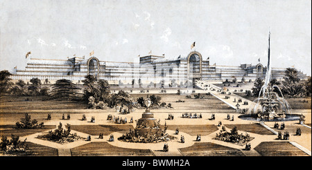 Le Palais de Cristal, 1855 imprimer de Sir Joseph Paxtons construire pour l'Exposition Universelle de 1851 reconstitué à Londres du sud Banque D'Images