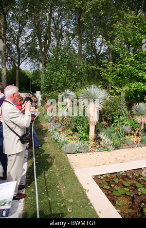 Les visiteurs qui prennent des photos d'un spectacle au jardin 2010 Chelsea Banque D'Images