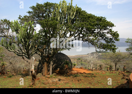 Une vue de Shakaland Zulu Village, Vallée Nkwalini, Kwazulu Natal, Afrique du Sud. Banque D'Images