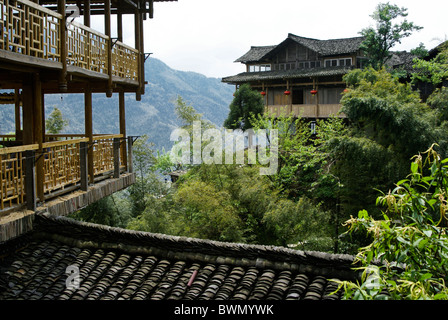 Guesthouses en Yao village de Ping'An, Guangxi, Chine Banque D'Images