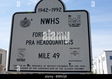 Fort St. John PRA Headquarters à l'Alaska Highway '49' Mile Marker, fort St. John, Colombie-Britannique, Canada. Banque D'Images