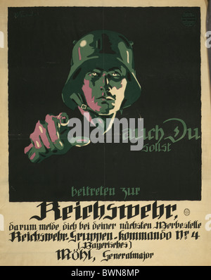 Reichswehr 1919 République de Weimar Mohl Général affiche de propagande majeur recrutement recrutement publicité mili Banque D'Images