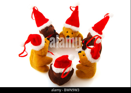 Petit cercle avec l'ours de noël santa claus hat Banque D'Images