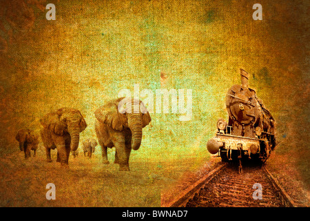 Abstract vintage paysage de savane. Hommage à old vintage images de la vie africaine mélangée avec le modernisme Banque D'Images