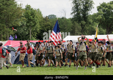 Les Scouts d'Amérique et d'autres pays d'assister à l'ouverture du 21e Jamboree Scout Mondial à Hylands Park Banque D'Images