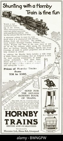 Noir et blanc du magazine des consommateurs publicité pour des trains Hornby vers 1928 Banque D'Images