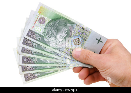 Donner de l'argent polonais isolé sur fond blanc avec clipping path Banque D'Images