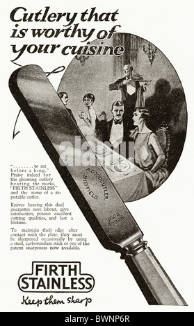 Noir et blanc du magazine des consommateurs publicité pour coutellerie inoxydable Firth vers 1928 Banque D'Images